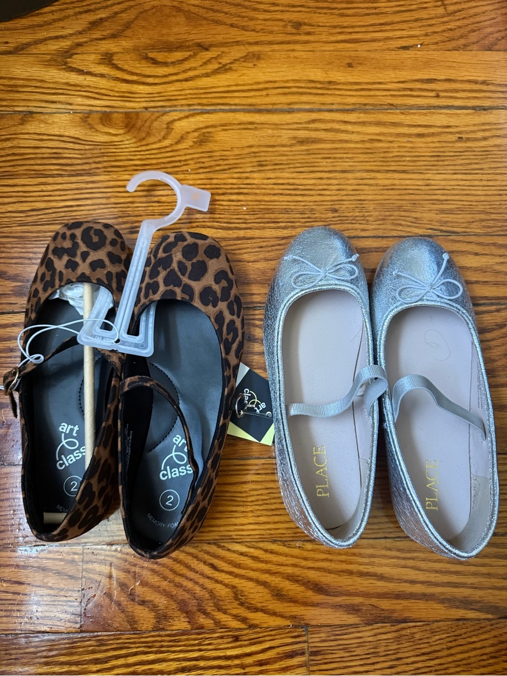 Target Kids Leopard & Silver Mary Jane Flats - Brown, Silver